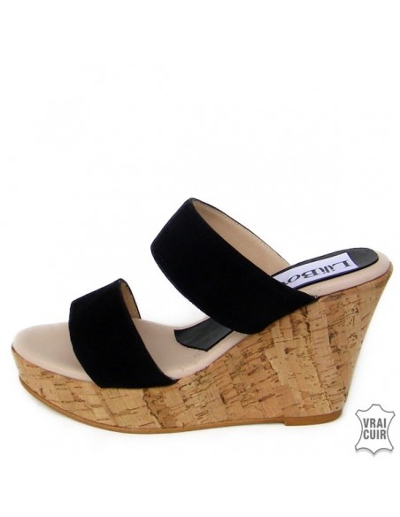 Black wedge mules small size woman leather