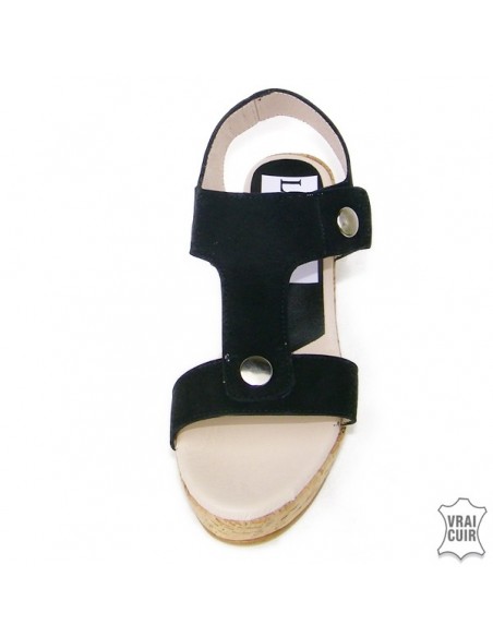 Sandales à talons compensés noires petite pointure femme cuir