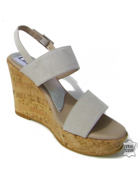 Wedge heel sandals nude small size woman leather
