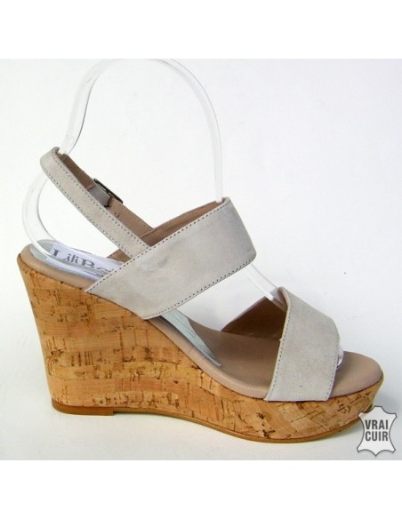 Wedge heel sandals nude small size woman leather