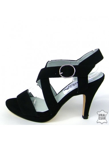 Sandales noires avec plateau en petite pointure pour femme 32 33 34 35 cuir