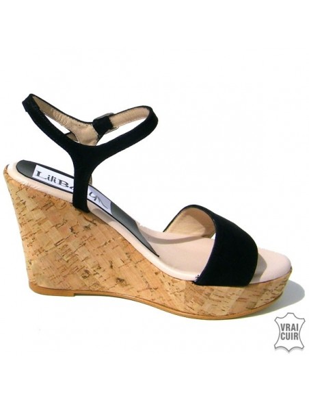 Black nubuck wedge heeled sandals small size woman liliboty