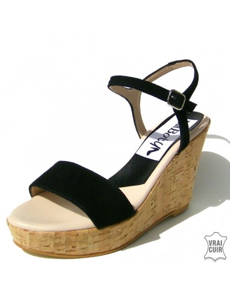 Black nubuck wedge heeled sandals small size woman liliboty