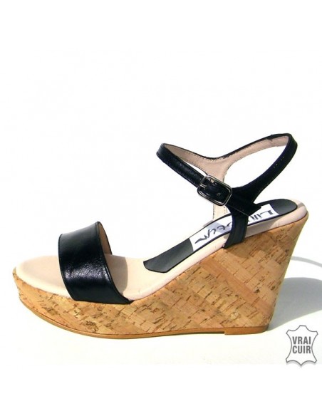 Black "Nina" leather sandals for women, small size 32 33 34 35