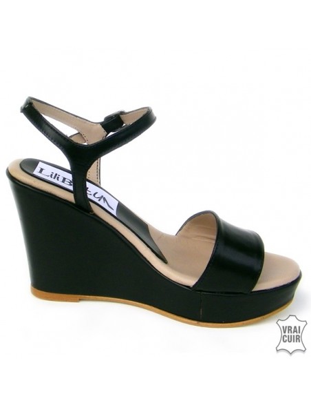Black "Nina" sandals in smooth leather, small woman size 32 33 34
