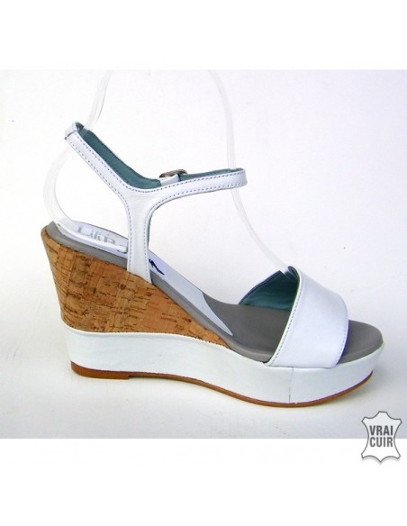 "Nina" cork and white sandals for women, small size 32 33 34 35