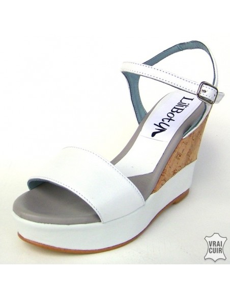 "Nina" cork and white sandals for women, small size 32 33 34 35