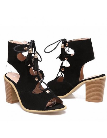 Black "Boheme" lace-up sandals for women small size 33 34 35