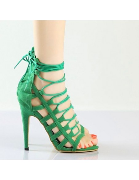 Sandalias verdes con cordones "Paloma" en talla pequeña para mujer 33 34