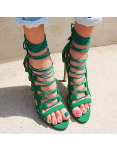 Sandalias verdes con cordones "Paloma" en talla pequeña para mujer 33 34