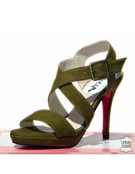 Khaki high heel sandals in small size for women liliboty