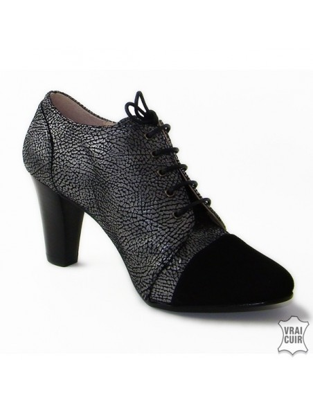 נעליים נשים בגדלים קטנים, עור, איב דה ביומונד, דרבי שחור וכסף