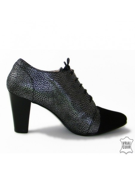 נעליים נשים בגדלים קטנים, עור, איב דה ביומונד, דרבי שחור וכסף