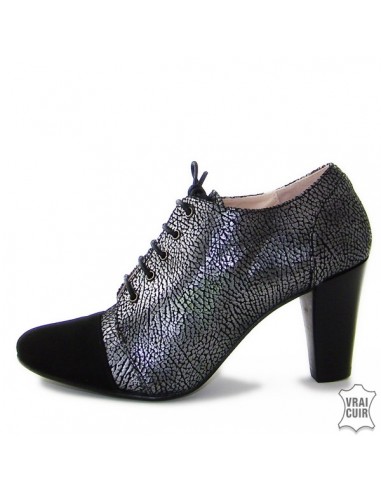 scarpe da donna di piccola taglia, pelle, yves de beaumond, scarpe derby nere e argento