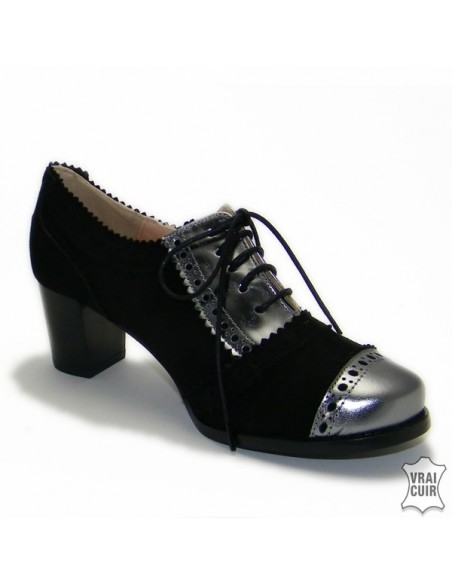 small size women zoo calzados Black derbies with heels "ZC0063"
