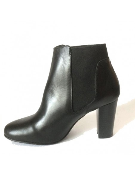 Black leather ankle boots with elastic