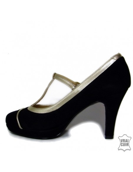 נעליים שחורות וזהב Yves de Beaumond נעלי נשים במידות קטנות