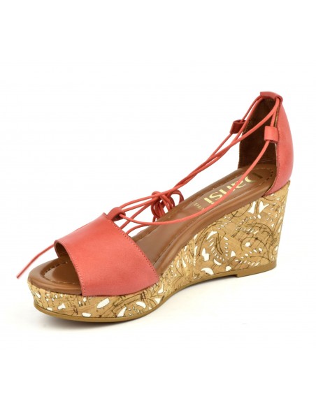 Coral smooth leather wedge sandals, 8330, Dansi