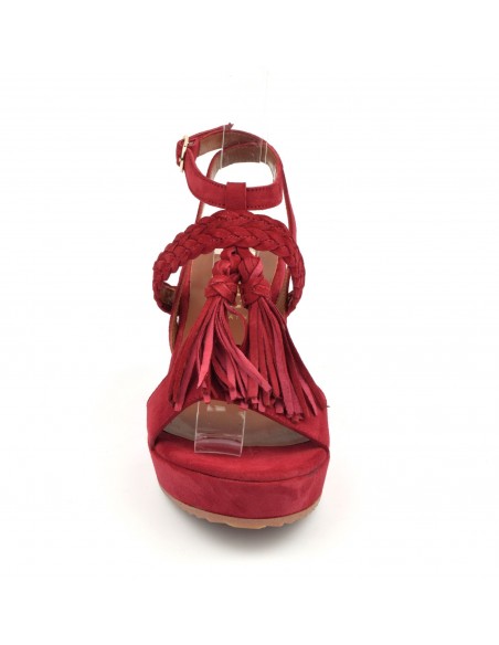 Sandali con zeppa in camoscio rosso, 5004, Dansi