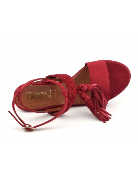 Sandales compensées daim rouge, 5004, Dansi