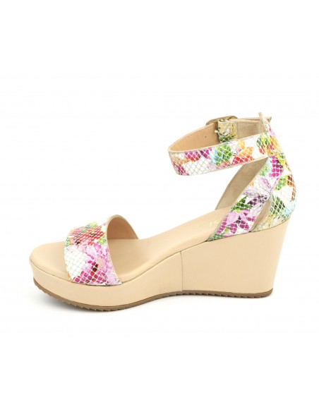 Beige and floral wedge sandals, 5075, Dansi