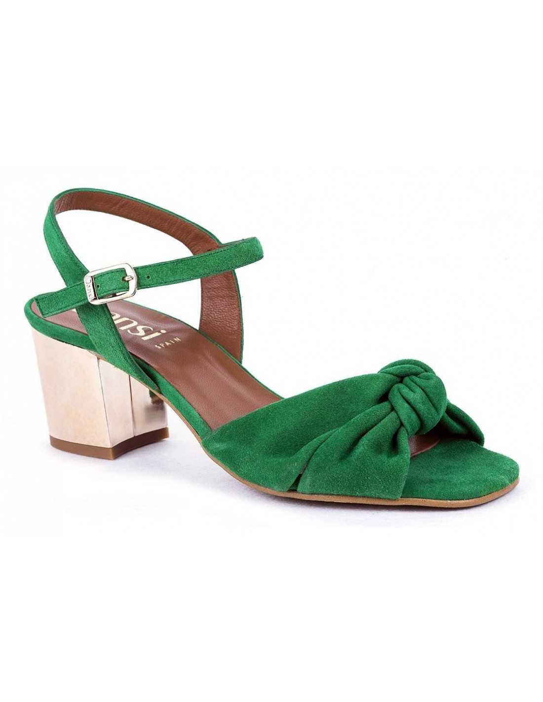 Sandalias de tacón cuadrado, verde, Dansi