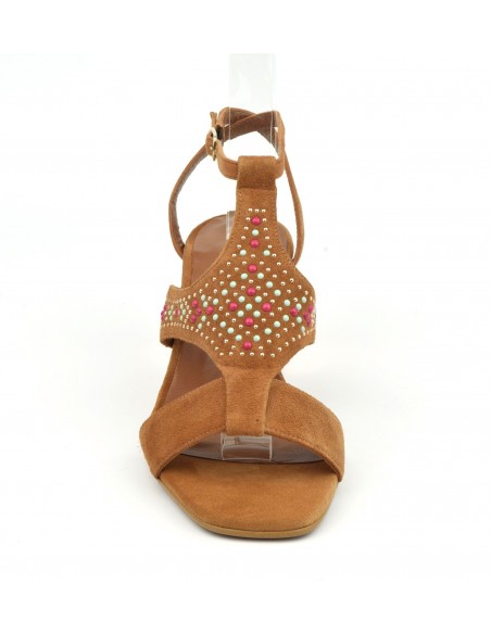Square heel sandals, camel suede, 8377, Dansi