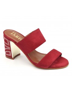 Mules  bouts ouverts, daim rouge, 8504, Dansi, taille 33