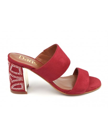 Mules  bouts ouverts, daim rouge, 8504, Dansi