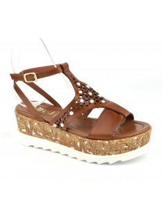 Sandalias con plataforma de cuero marrón mate, 8255, Dansi, zapato para mujer talla pequeña