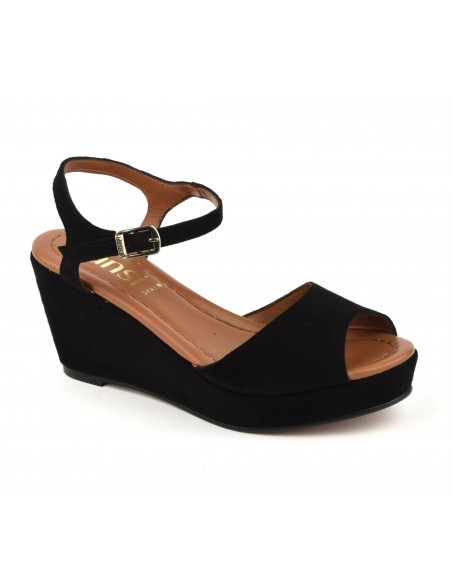 Wedge sandals, black suede leather, 8332, Dansi, small woman