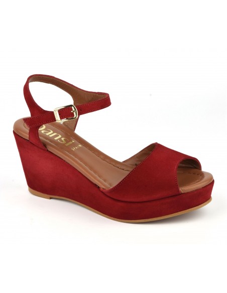 Wedge sandals, red suede leather, 8332, Dansi, women small sizes