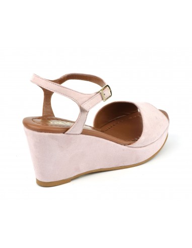Sandales compensees cuir daim rose poudre 8332 Dansi
