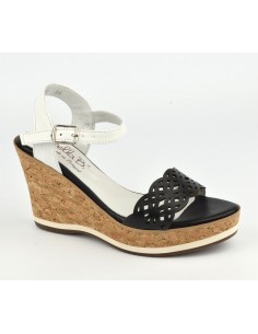 Black leather sandals with cork leather wedges, Higher, Bella B, small sizes 33