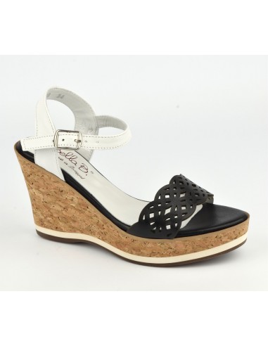 Black leather sandals with cork leather wedges, Higher, Bella B, small sizes 33