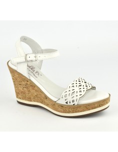White leather sandals, cork leather wedges, Higher, Bella B, size 35