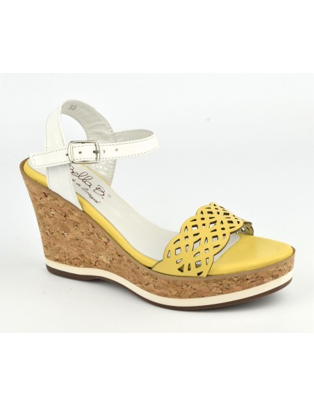 Yellow leather sandals, cork leather wedges, Higher, Bella B, size 34