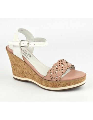 Pink nude leather sandals, cork leather wedges, Higher, Bella B, women small size
