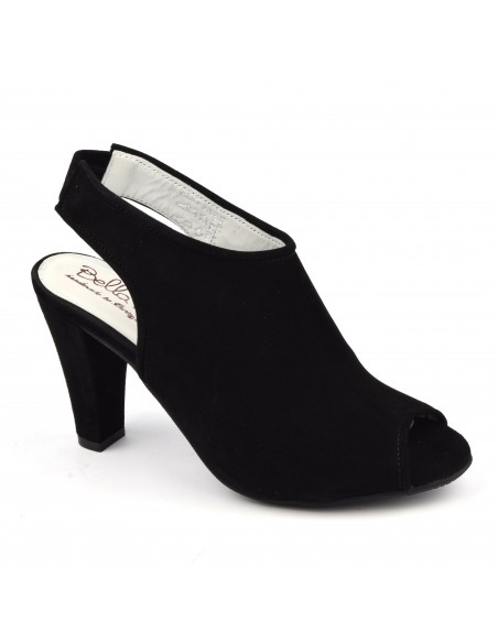 Elegant sandals, black suede leather, Vada, Bella B, women small size