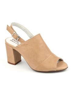 Nude smooth leather square heel sandals, Blosson, Bella B, women&#39;s small size sandals