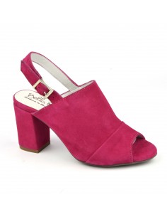 Fuschia pink suede square heel sandals, Blosson, Bella B, women small sizes