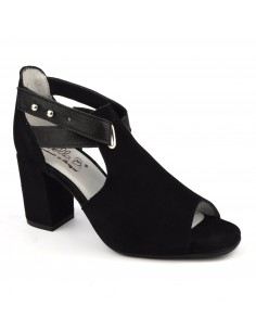 Sandali alti tacco quadrato in pelle scamosciata nera, Blint, Bella B, scarpe da donna taglie piccole