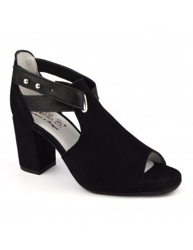 Sandalias cuadradas de tacón alto de cuero de ante negro, Blint, Bella B, zapatos de mujer tallas pequeñas
