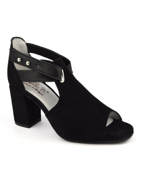 Sandali alti tacco quadrato in pelle scamosciata nera, Blint, Bella B, scarpe da donna taglie piccole