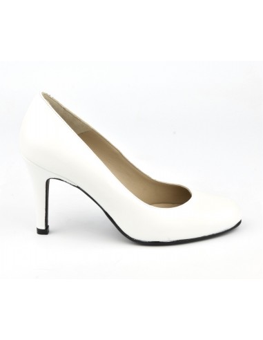 Round toe pumps, 8 cm, smooth white leather, BF96559, Liliboty