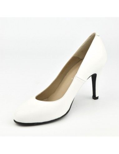 Round toe pumps, 8 cm, smooth white leather, BF96559, Liliboty