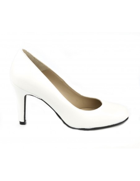 Zapatos de punta redonda, 8 cm, cuero blanco liso, BF96559, Liliboty, talla pequeña