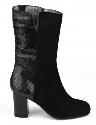 Women&#39;s small size calf boots, black nubuck leather, Bella B