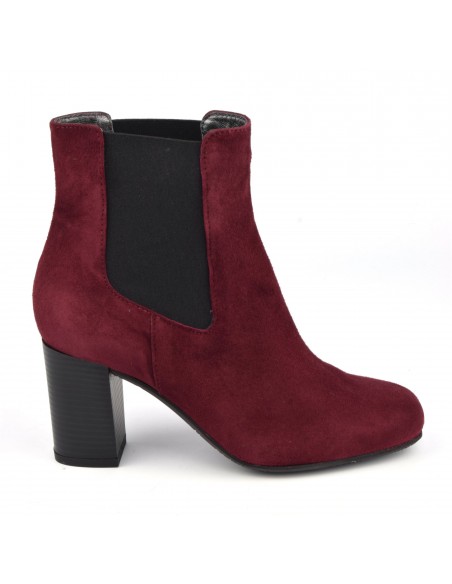 Red nubuck leather ankle boots, elastic threading, women small sizes