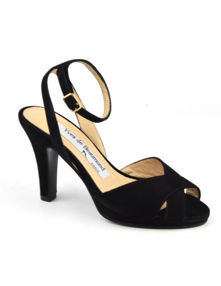 Sandales habillées, cuir daim noir, 7810, Yves de Beaumond, femme petites pointures